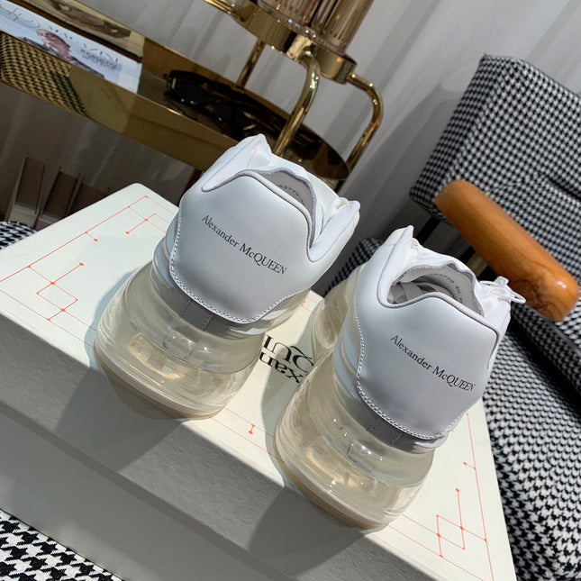 OVERSIZED SNEAKERS IN WHITE CALFSKIN WITH WAVE PATTERN AND CLEAR SOLE