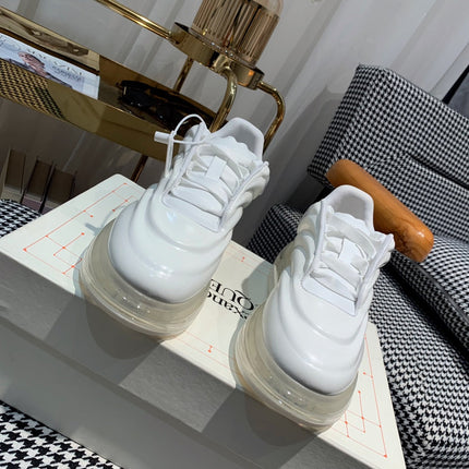 OVERSIZED SNEAKERS IN WHITE CALFSKIN WITH WAVE PATTERN AND CLEAR SOLE