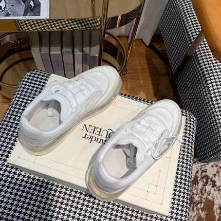 OVERSIZED SNEAKERS IN WHITE CALFSKIN WITH WAVE PATTERN AND CLEAR SOLE