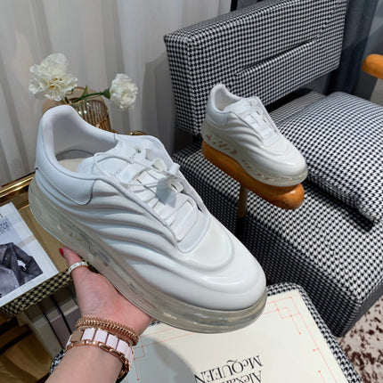 OVERSIZED SNEAKERS IN WHITE CALFSKIN WITH WAVE PATTERN AND CLEAR SOLE