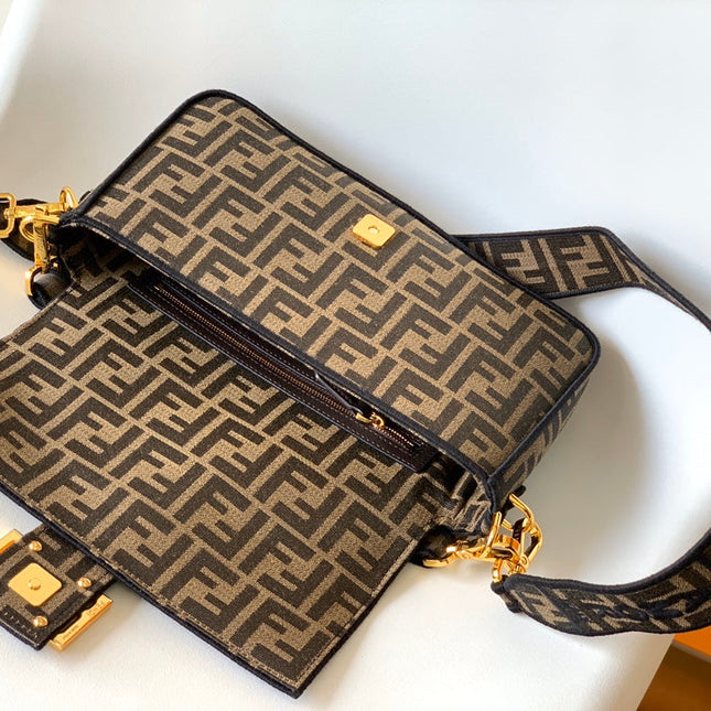 Fend Baguette 27 Brown FF Jacquard Fabric Bag Ghw