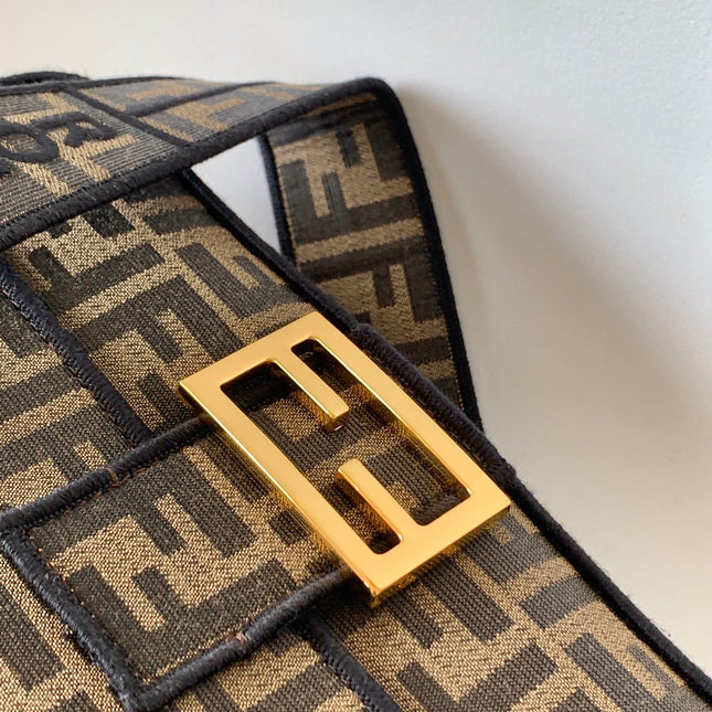 Fend Baguette 27 Brown FF Jacquard Fabric Bag Ghw