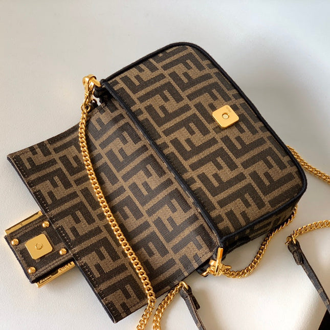 Fend Baguette 20 Brown FF Jacquard Fabric Bag Ghw