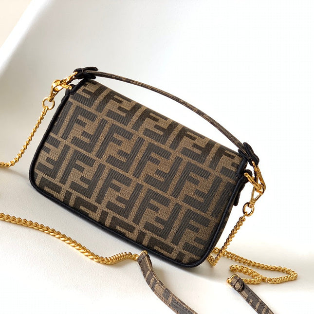 Fend Baguette 20 Brown FF Jacquard Fabric Bag Ghw