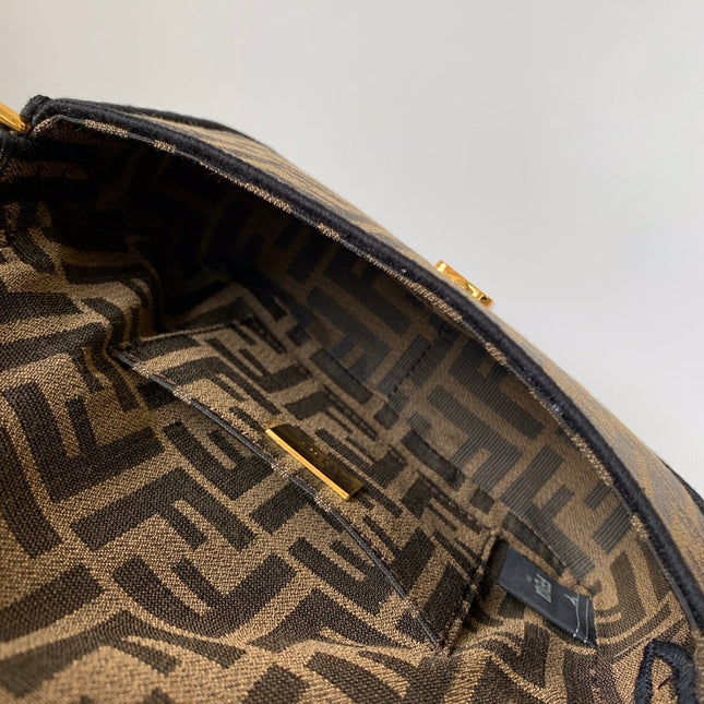Fend Baguette 20 Brown FF Jacquard Fabric Bag Ghw