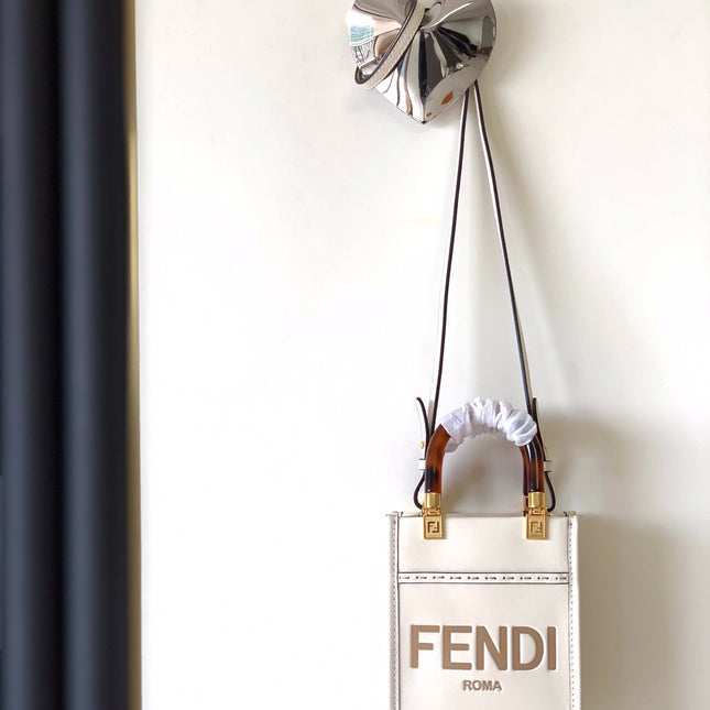 Fend Mini Sunshine Shopper Bag 18 White Leather