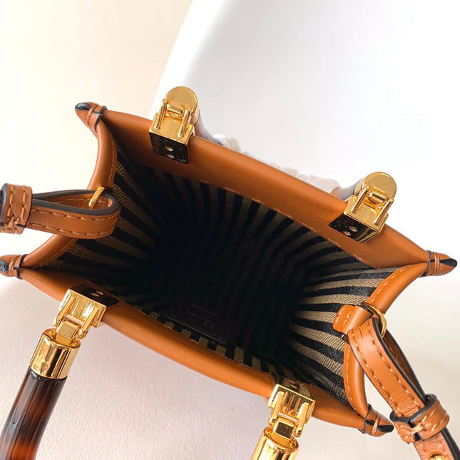 Fend Mini Sunshine Shopper Bag 18 Tan Leather