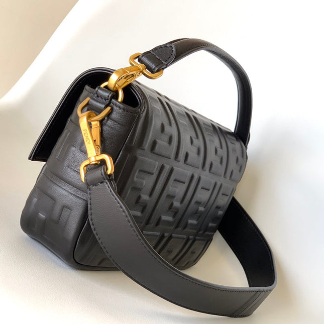 Fend Baguette 27 Bag With FF Motif Black Leather Ghw