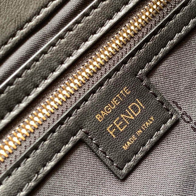 Fend Baguette 27 Bag With FF Motif Black Leather Ghw