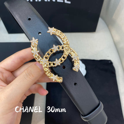 CC BELT 30 MM IN BLACK CALFSKIN WITH GOLD BUCKLE HARDWARE
