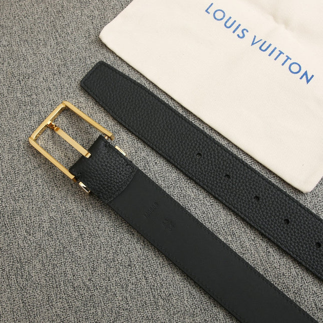 BELT VENDOME 35CM IN BLACK SMOOTH CALFSKIN WITH GOLD BUCKLE EMBOSSED LOGO