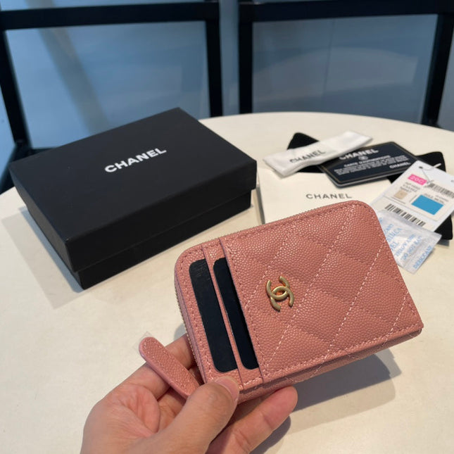 CC ZIPPED COIN PURSE 11 PEACH GRAINED CALFSKIN