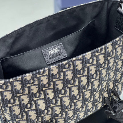 MEDIUM 31 BAG WITH STRAP IN BEIGE AND BLACK OBLIQUE JACQUARD AND CALFSKIN