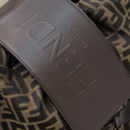FENDI STRIKE LARGE 46 FF MOCHA BROWN JACQUARD FABRIC BACKPACK