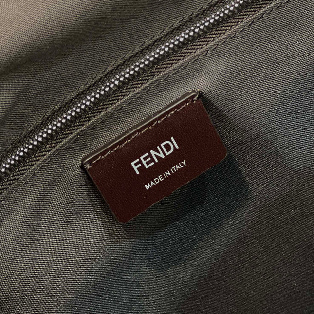 FENDI STRIKE LARGE 46 FF MOCHA BROWN JACQUARD FABRIC BACKPACK