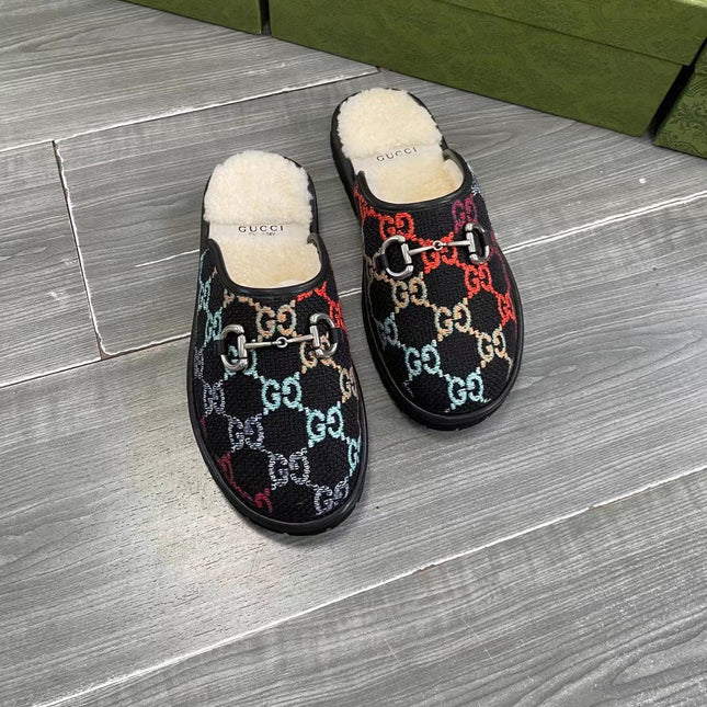 GG SUPREME MULE IN COLORFUL CANVAS AND WOOL LINING