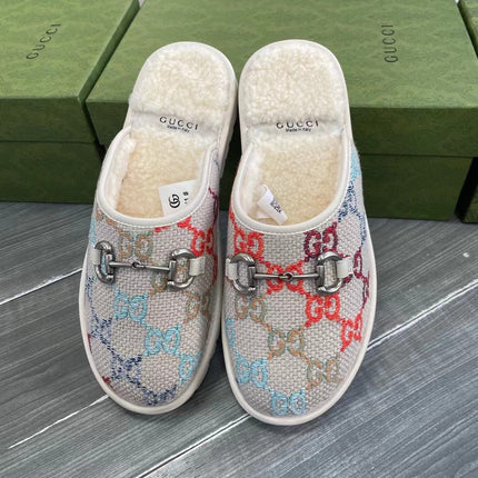 GG SUPREME MULE IN COLORFUL CANVAS AND WOOL LINING