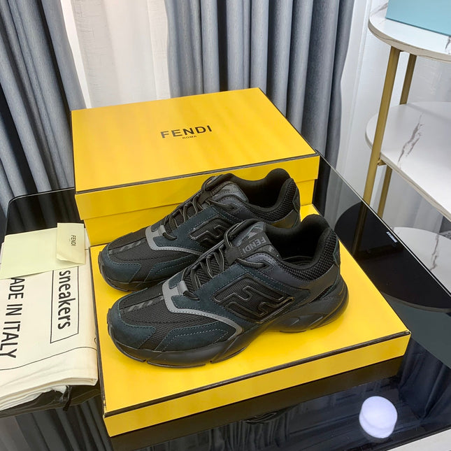 FENDI FASTER TRAINER IN BLACK CALFSKIN AND SUEDE