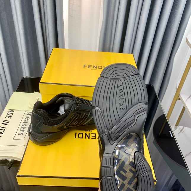 FENDI FASTER TRAINER IN BLACK CALFSKIN AND SUEDE