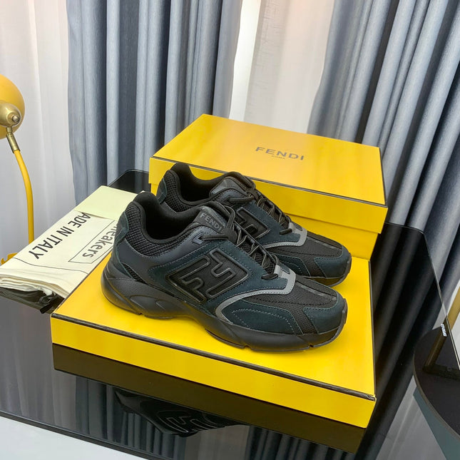 FENDI FASTER TRAINER IN BLACK CALFSKIN AND SUEDE