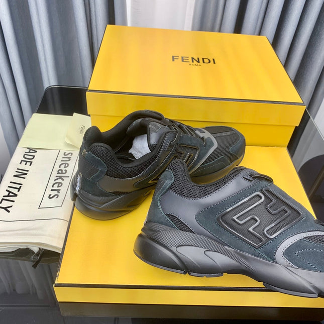 FENDI FASTER TRAINER IN BLACK CALFSKIN AND SUEDE