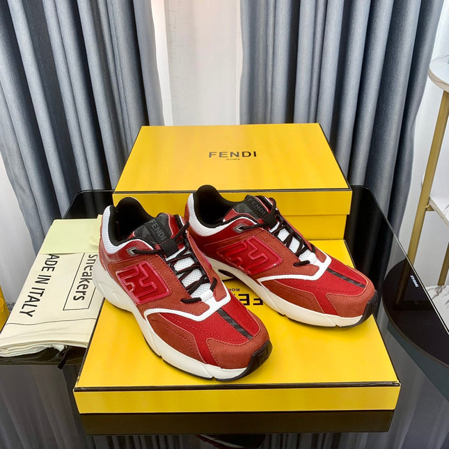 FENDI FASTER TRAINER IN BURGUNDY RED SUEDE AND CALFSKIN