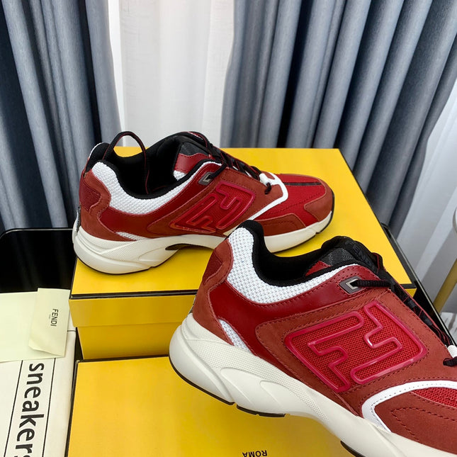 FENDI FASTER TRAINER IN BURGUNDY RED SUEDE AND CALFSKIN