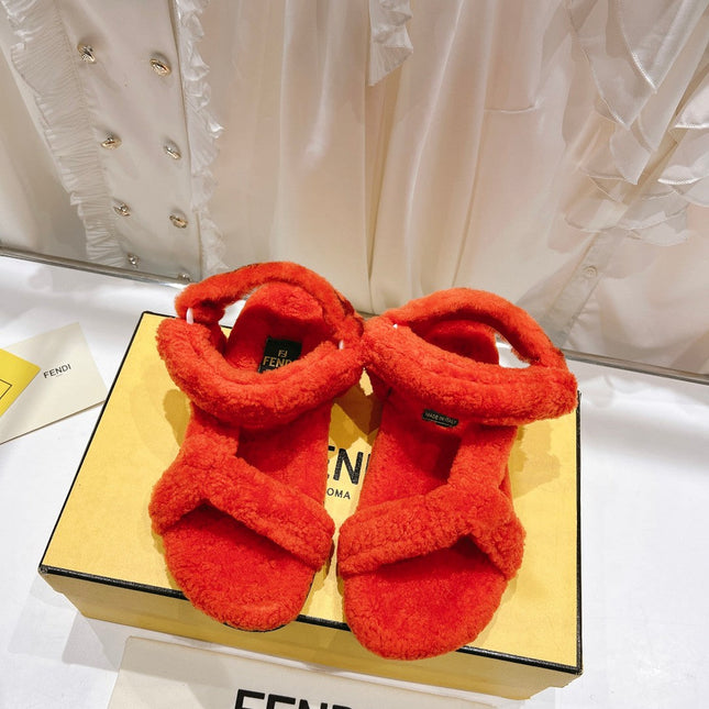 FENDI DAD SANDAL IN PASSION RED FLEECE