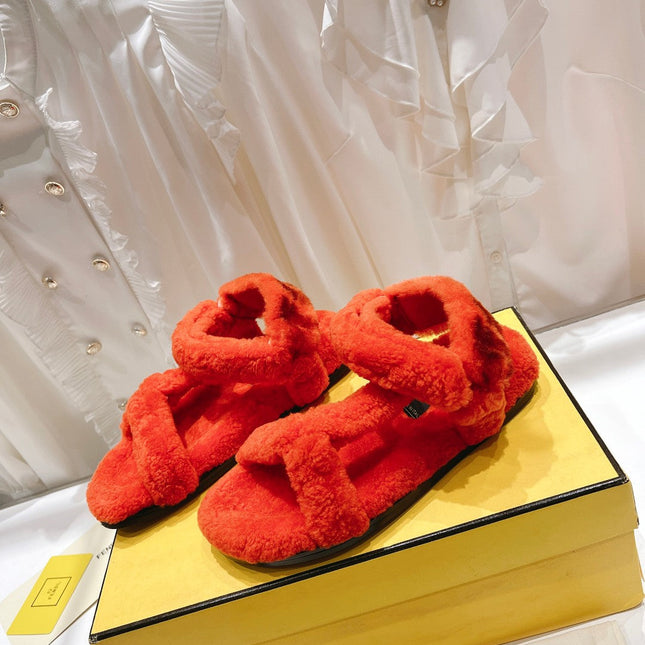 FENDI DAD SANDAL IN PASSION RED FLEECE