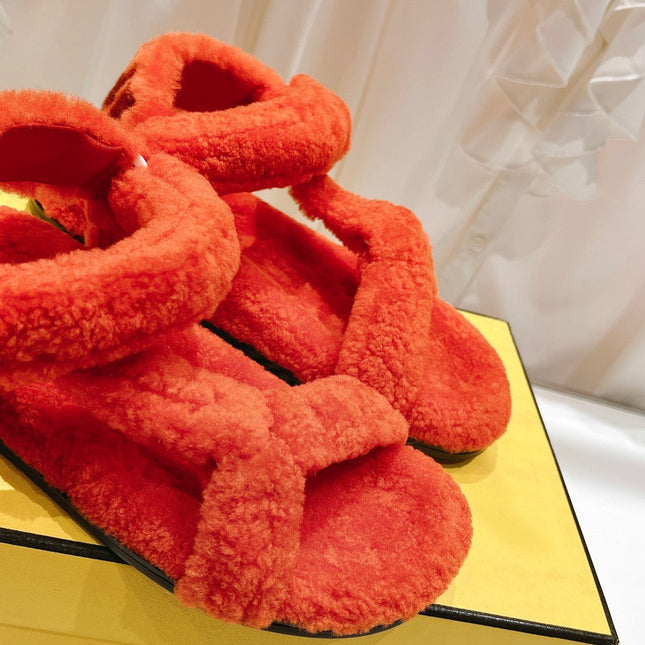 FENDI DAD SANDAL IN PASSION RED FLEECE