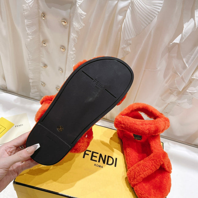 FENDI DAD SANDAL IN PASSION RED FLEECE