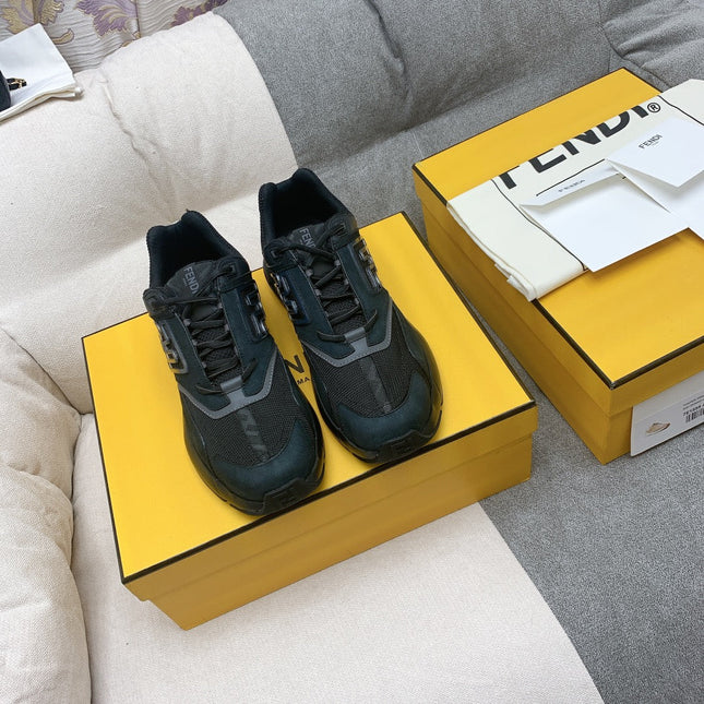 FENDI FASTER TRAINERS IN BLACK SUEDE AND BREATHABLE MESH