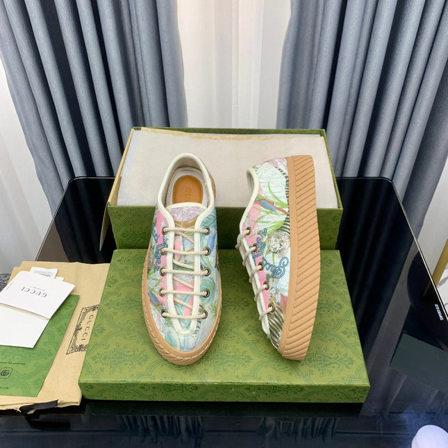 GG UNIQUE SNEAKER THICK-SOLE GRASS MOTIF CANVAS