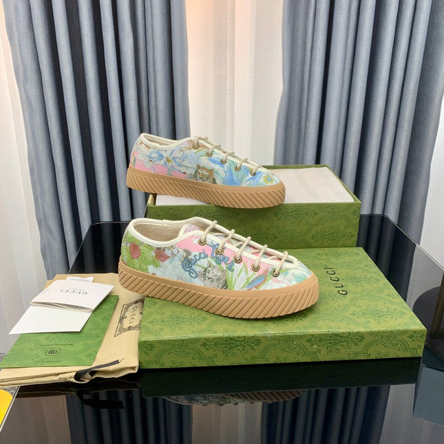 GG UNIQUE SNEAKER THICK-SOLE GRASS MOTIF CANVAS