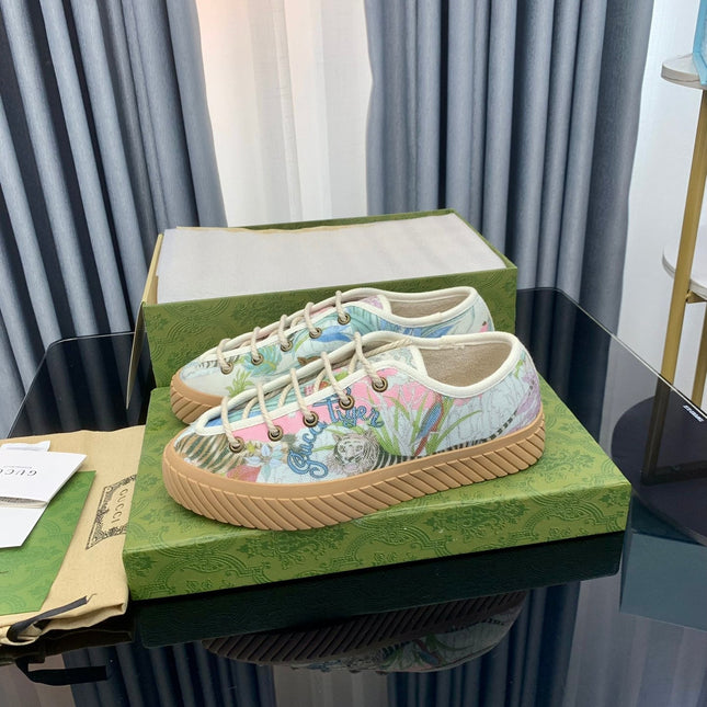 GG UNIQUE SNEAKER THICK-SOLE GRASS MOTIF CANVAS