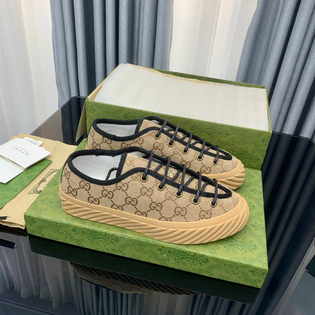 GG UNIQUE SNEAKER THICK-SOLE LIGHT BROWN CANVAS