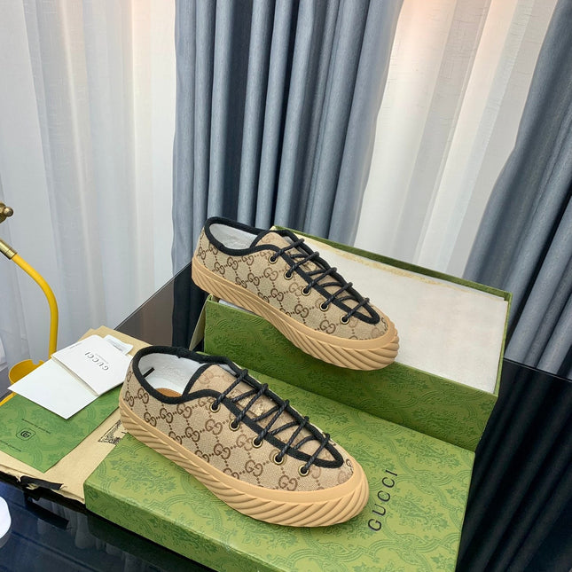 GG UNIQUE SNEAKER THICK-SOLE LIGHT BROWN CANVAS