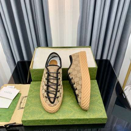 GG UNIQUE SNEAKER THICK-SOLE LIGHT BROWN CANVAS