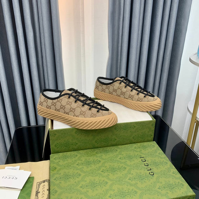 GG UNIQUE SNEAKER THICK-SOLE LIGHT BROWN CANVAS