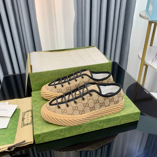 GG UNIQUE SNEAKER THICK-SOLE LIGHT BROWN CANVAS