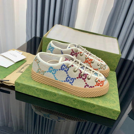 GG UNIQUE SNEAKER THICK-SOLE BEIGE CANVAS WITH PATTERN