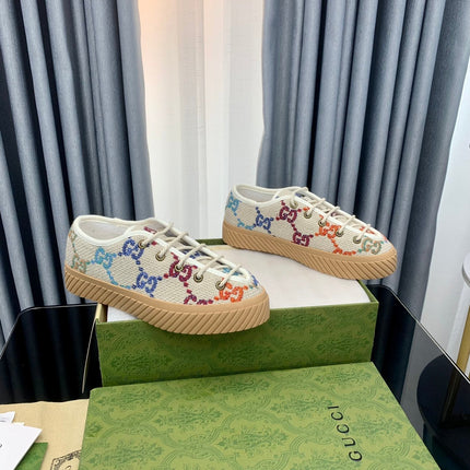 GG UNIQUE SNEAKER THICK-SOLE BEIGE CANVAS WITH PATTERN