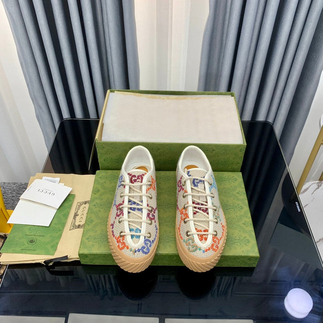 GG UNIQUE SNEAKER THICK-SOLE BEIGE CANVAS WITH PATTERN