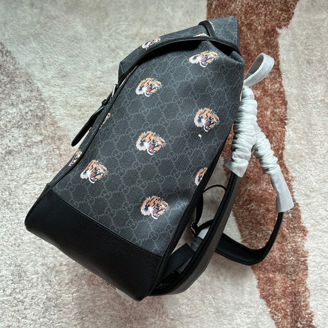 TIGER PRINT MEDIUM BACKPACK 43 IN BLACK CANVAS AND LEATHER TRIM