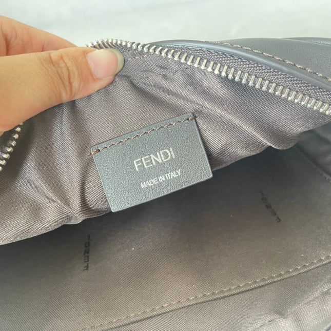 FENDI ROMA 22 CLUTCH BAG IN CHOCOLATE BROWN FF CALFSKIN SILVER HARDWARE WITH GOLDEN LOGO
