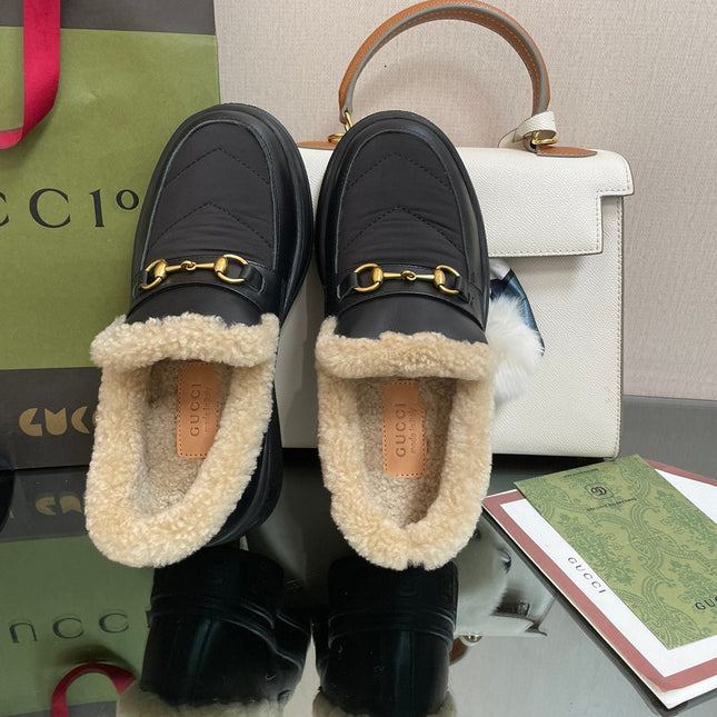 GG LOAFER IN BLACK CALFSKIN WITH BEIGE WOOL LINING