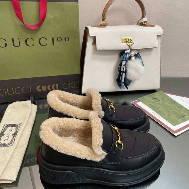 GG LOAFER IN BLACK CALFSKIN WITH BEIGE WOOL LINING