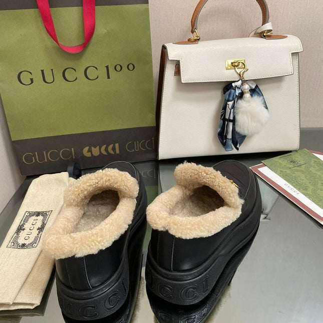 GG LOAFER IN BLACK CALFSKIN WITH BEIGE WOOL LINING