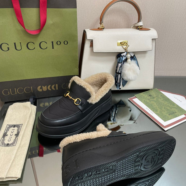 GG LOAFER IN BLACK CALFSKIN WITH BEIGE WOOL LINING