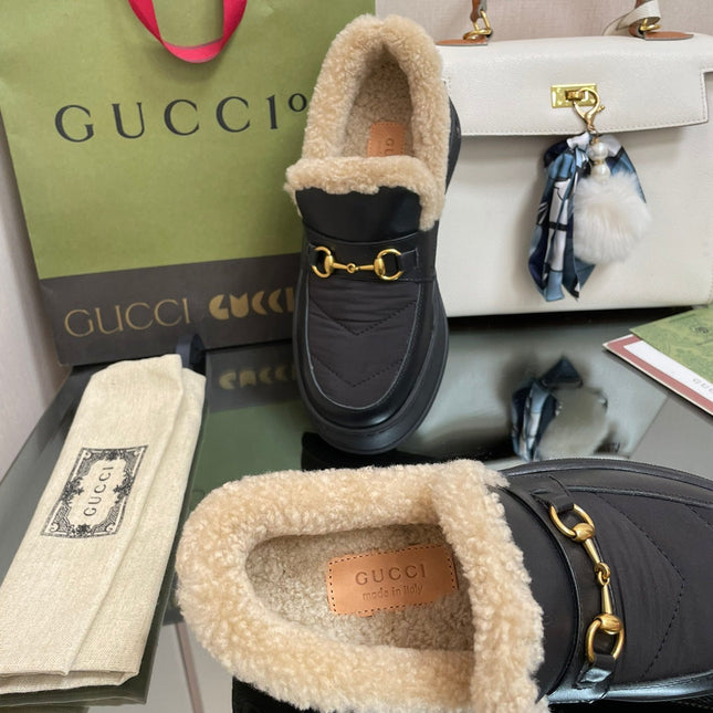 GG LOAFER IN BLACK CALFSKIN WITH BEIGE WOOL LINING